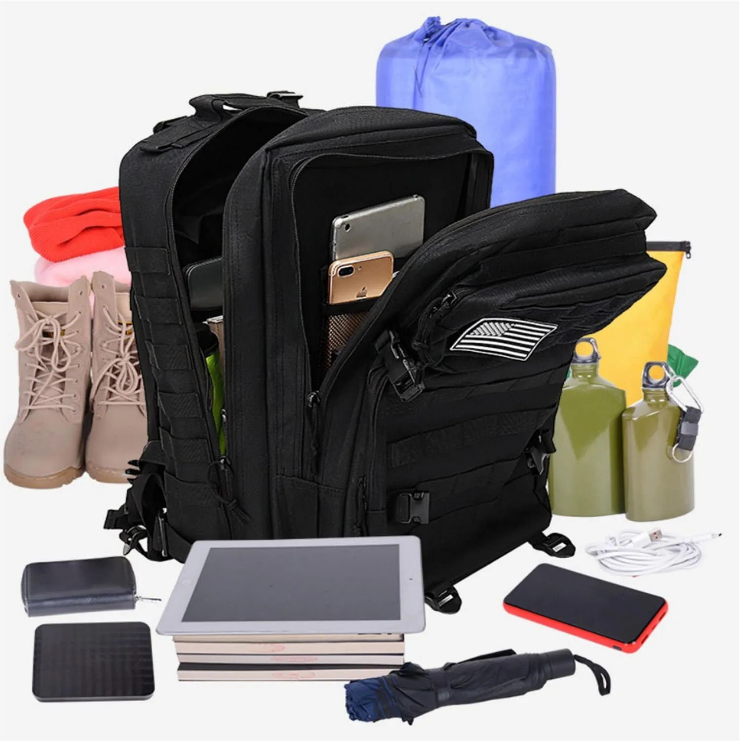 45L Military Tactical Backpack for Men & Women Bug Out Bag Assault pack Molle Daypack Hiking Trekking Rucksack(Black)