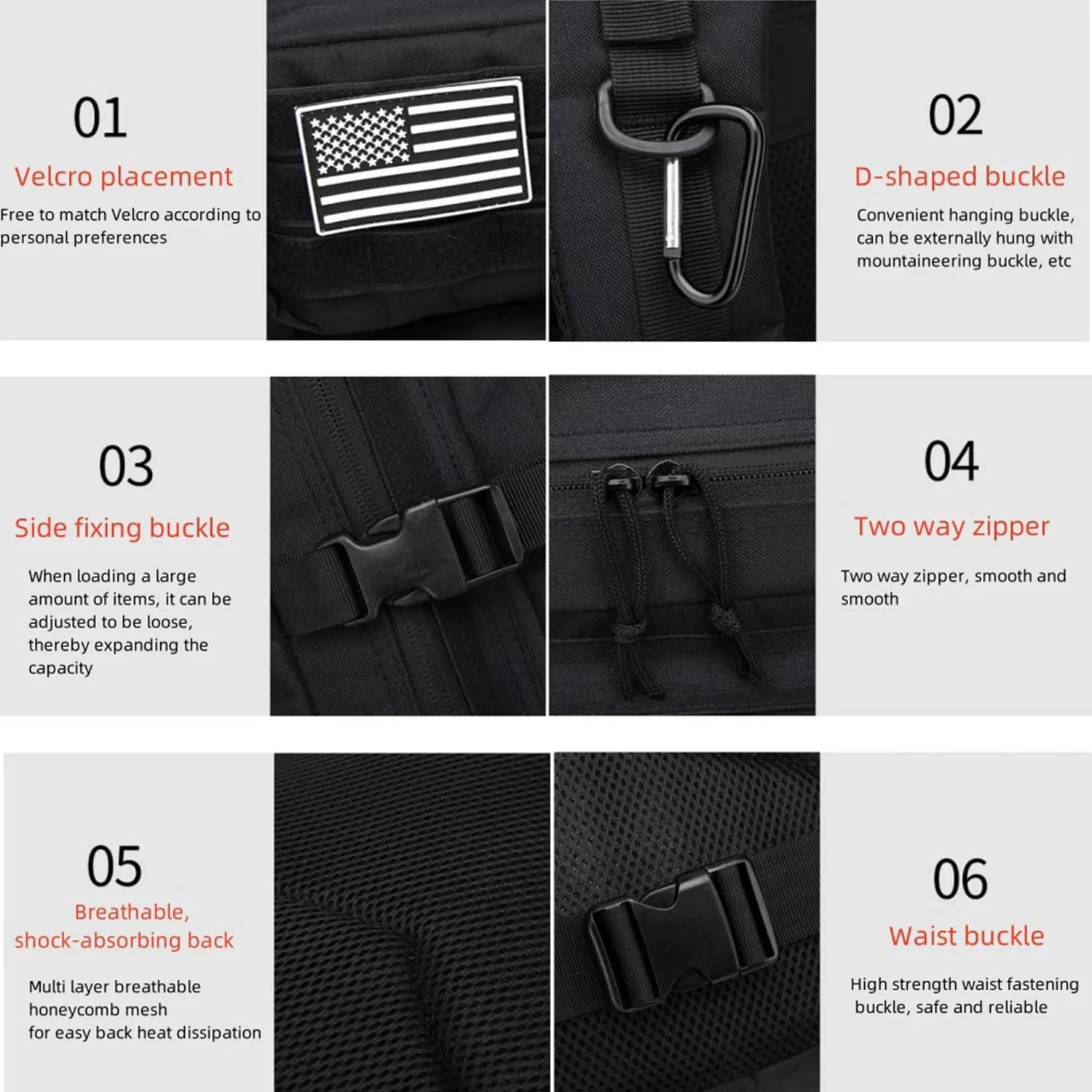45L Military Tactical Backpack for Men & Women Bug Out Bag Assault pack Molle Daypack Hiking Trekking Rucksack(Black)