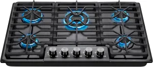 5 Burner Gas Cooktop Black, 30 Inch LPG/NG Dual Fuel Drop in Gas Stove Top, Stainless Steel Electronic Ignition for Apartment, Outdoor, RV