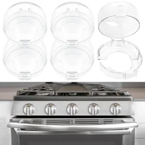 5-Pack Stove Knob Covers for Child Safety, Gas Stove Knob Locks Child Proof Oven Knob Locks for Babies and Pets, Easy to Install, Universal Size, Upgrade Heat-Resistant Material (Clear)