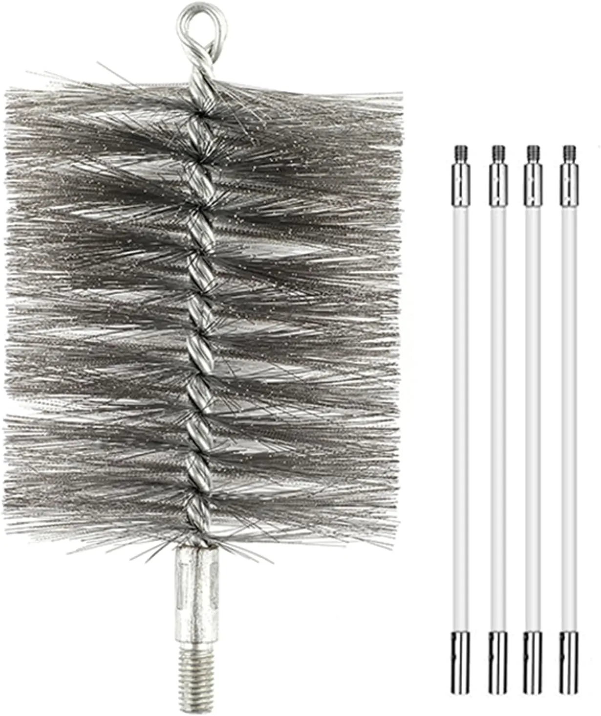 50-inch Long Tent Wood Burning Stove Pipe Cleaning Brush with Stainless Steel Bristles, and Chimney Cleaning Wire Brush with 4 Flexible Rods, 2.5'' Brush Heads