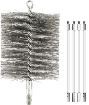 50-inch Long Tent Wood Burning Stove Pipe Cleaning Brush with Stainless Steel Bristles, and Chimney Cleaning Wire Brush with 4 Flexible Rods, 2.5'' Brush Heads