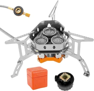 5800W Camping Gas Stove, Windproof Mini Propane Burner with Adapter, Portable Camp Stoves, Lightweight Foldable Backpacking Stove with 3 Burners for Outdoor Camping Hiking Picnic