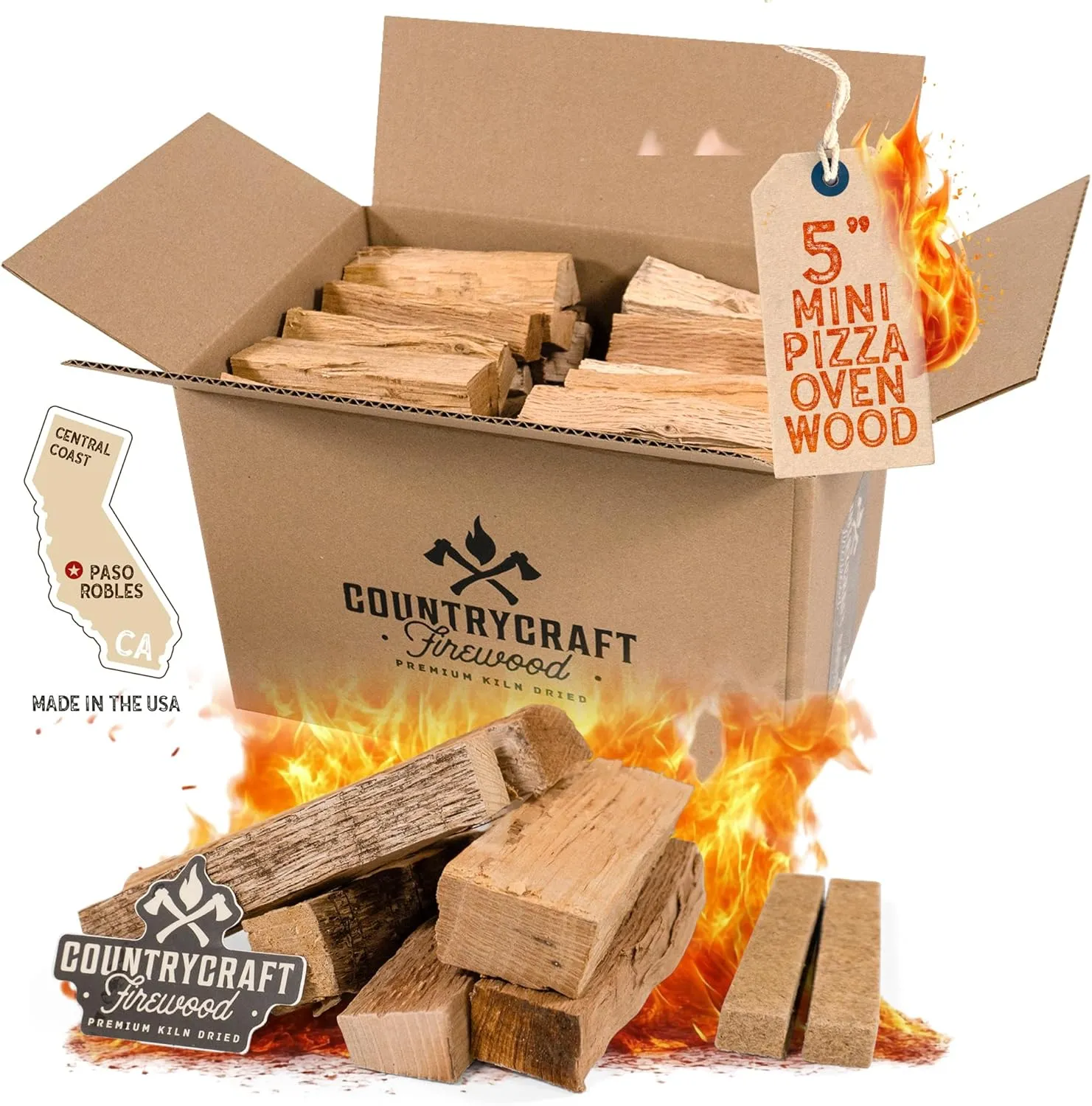 5" Kiln-Dried Red Oak Pizza Oven Wood and Cooking Wood, 13 lbs – Ideal for Ooni, Gozney, Solo Stove – Sustainable Firewood with 2 Firestarters – Made in USA
