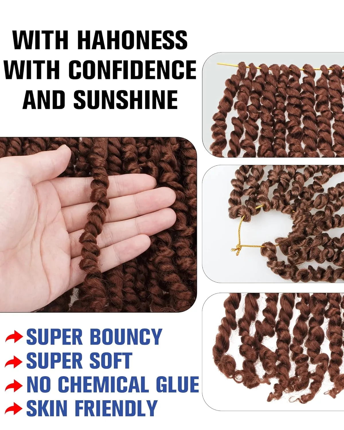 6 Inches 8 Packs Super Short Passion Twist Crochet Hair for Black Women and Kids-Brown Pre Looped Pretwisted Soft Lightweight Hair Extension Braided by Spring Kinky Bohemian Curls(6"-8 Packs,30#)