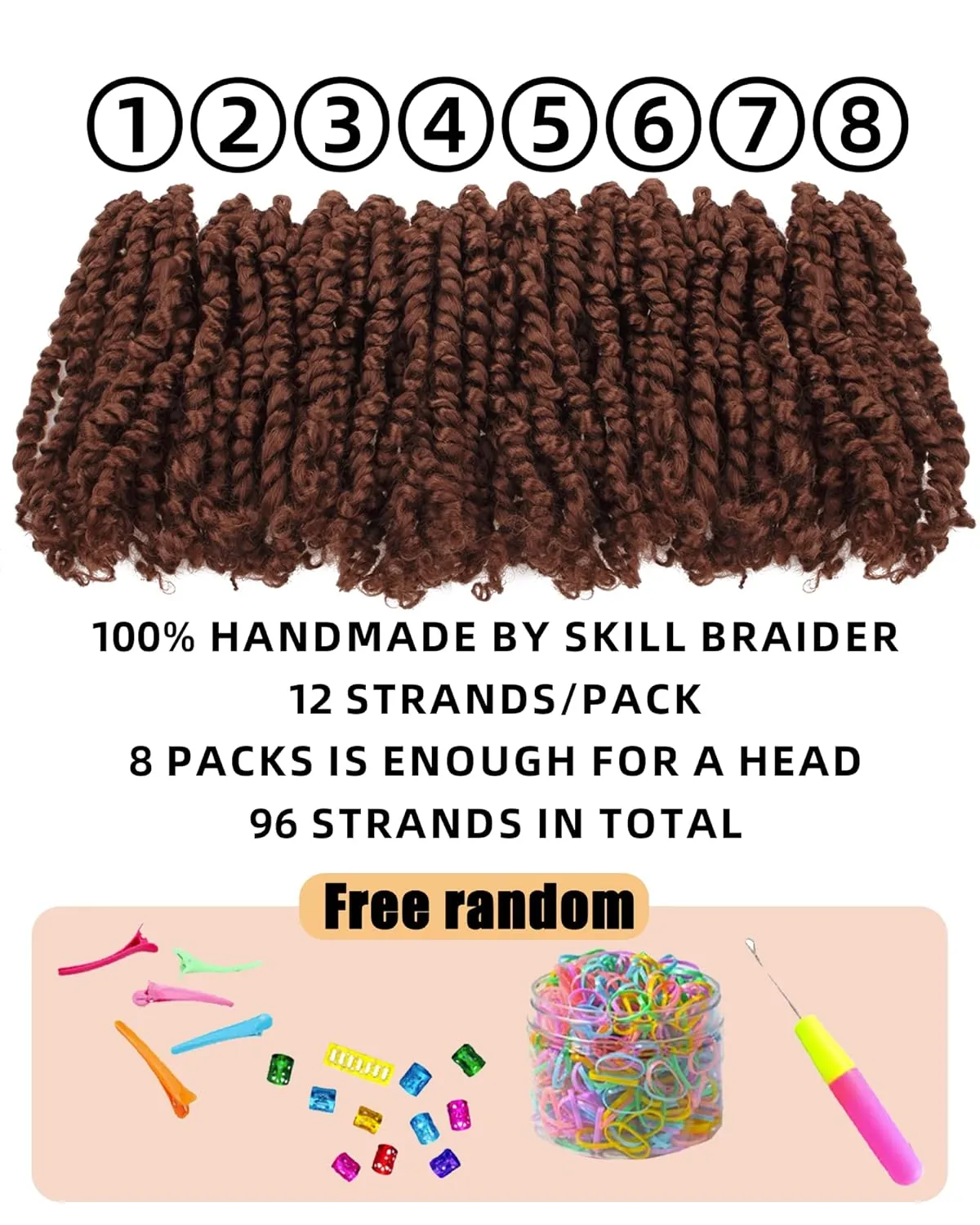 6 Inches 8 Packs Super Short Passion Twist Crochet Hair for Black Women and Kids-Brown Pre Looped Pretwisted Soft Lightweight Hair Extension Braided by Spring Kinky Bohemian Curls(6"-8 Packs,30#)