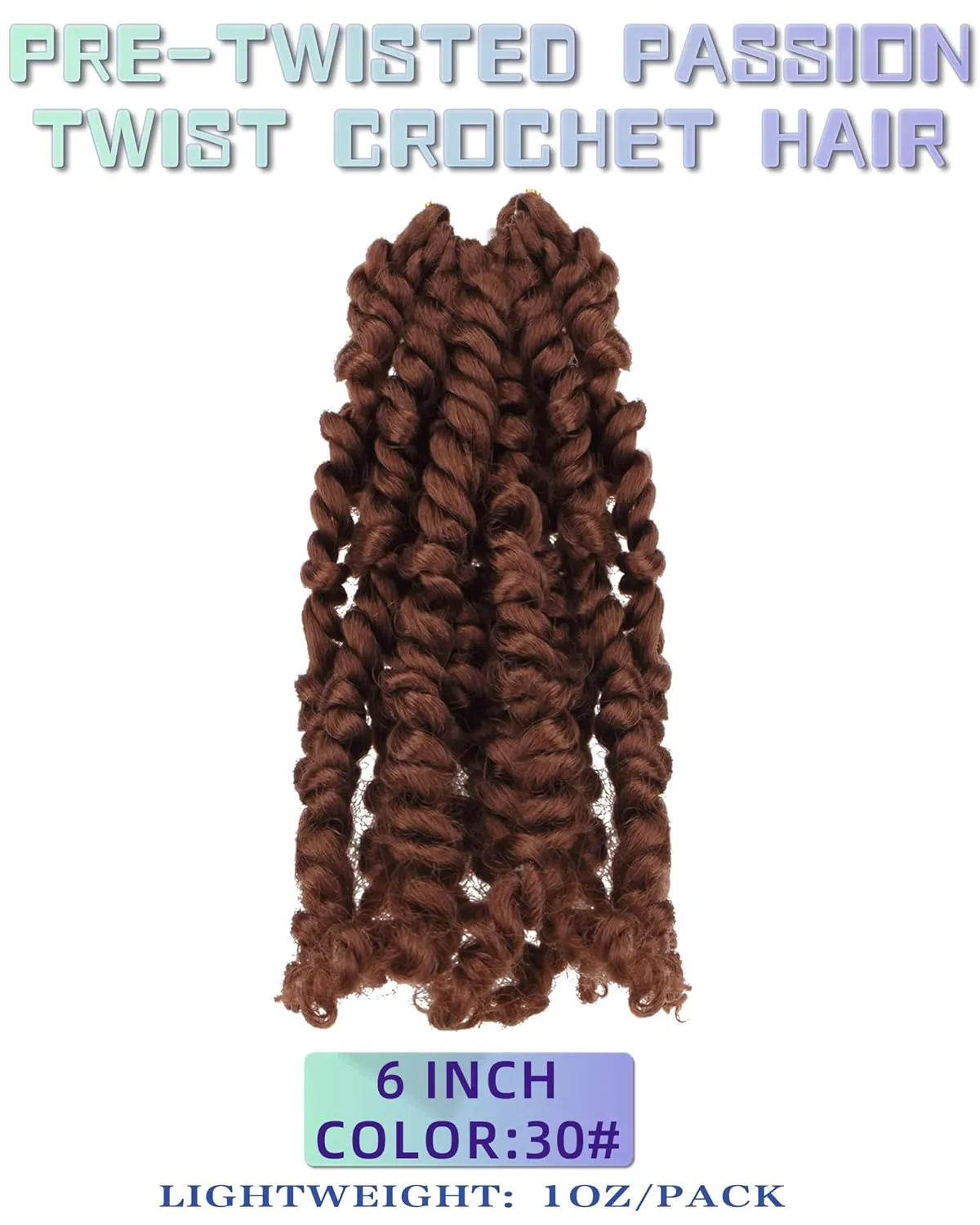 6 Inches 8 Packs Super Short Passion Twist Crochet Hair for Black Women and Kids-Brown Pre Looped Pretwisted Soft Lightweight Hair Extension Braided by Spring Kinky Bohemian Curls(6"-8 Packs,30#)
