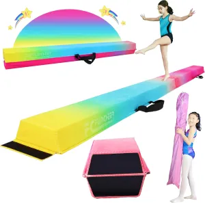 6FT/9FT Folding Balance Beam for Kids ages 3-15- Foldable Gymnastics Floor Beam,Anti-Slip ,Carrying Bag, Faux Suede Covered,EVA foam,Gymnastics Equipment for Kids Training At Home,School,Gym Center