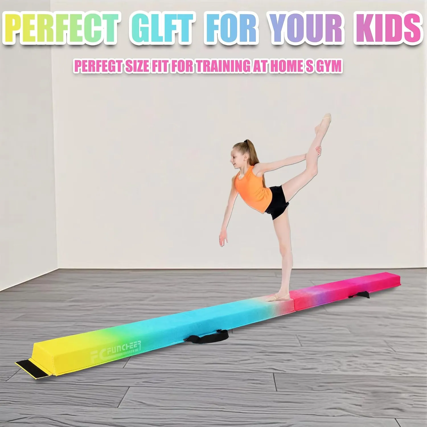 6FT/9FT Folding Balance Beam for Kids ages 3-15- Foldable Gymnastics Floor Beam,Anti-Slip ,Carrying Bag, Faux Suede Covered,EVA foam,Gymnastics Equipment for Kids Training At Home,School,Gym Center
