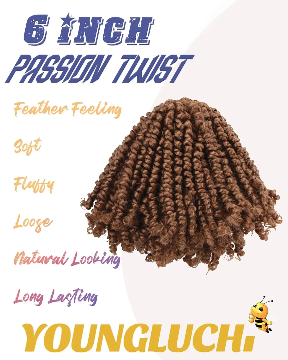 7 Packs 6 Inch Pre Looped Pretwisted Passion Twist Crochet Hair for Women-Natural Blonde Super Short Soft & Bouncy Crochet Hair Extensions Braided by Synthetic Spring Kinky Twist Bohemian Curls(27#)