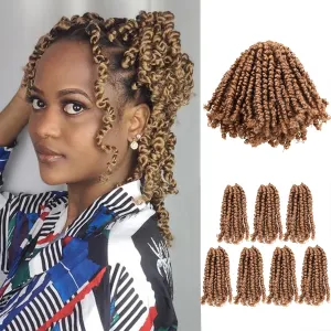 7 Packs 6 Inch Pre Looped Pretwisted Passion Twist Crochet Hair for Women-Natural Blonde Super Short Soft & Bouncy Crochet Hair Extensions Braided by Synthetic Spring Kinky Twist Bohemian Curls(27#)