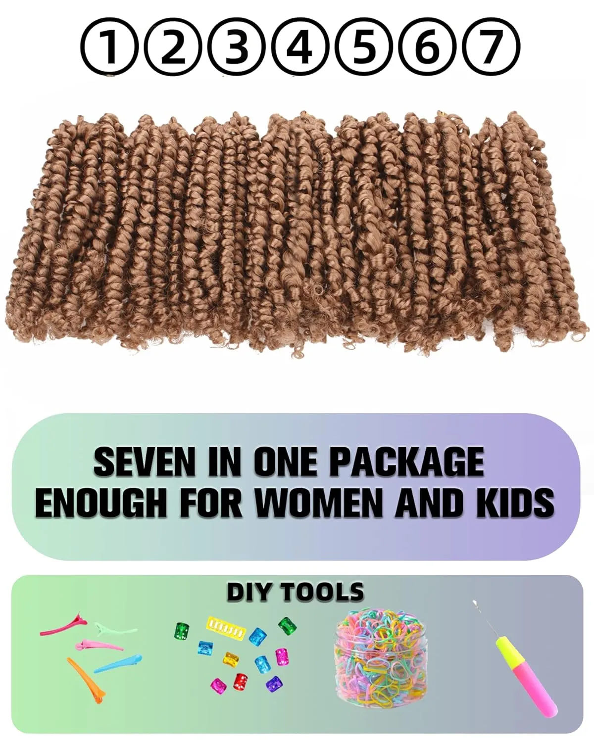 7 Packs 6 Inch Pre Looped Pretwisted Passion Twist Crochet Hair for Women-Natural Blonde Super Short Soft & Bouncy Crochet Hair Extensions Braided by Synthetic Spring Kinky Twist Bohemian Curls(27#)