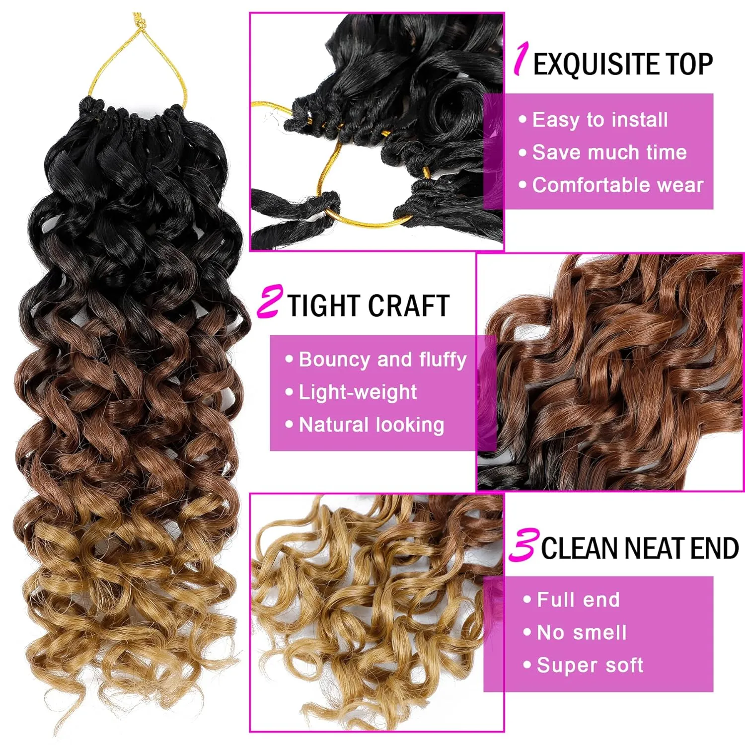 7 Packs GoGo Curl Crochet Hair 10 Inch Short Curly Crochet Hair Beach Curl Water Wave Crochet Braids Synthetic Hair Extensions (10 Inch, T1B/30/27)
