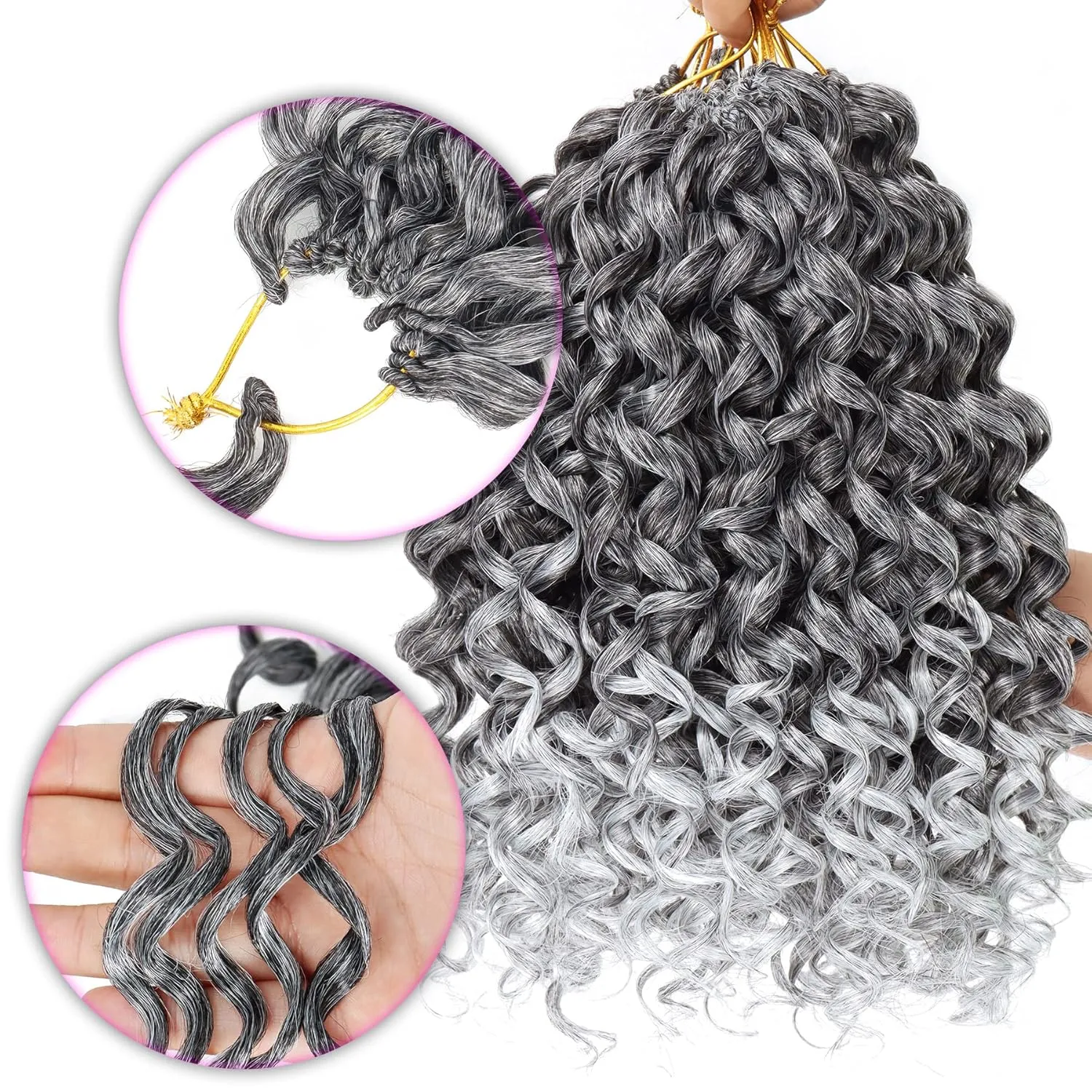 7 Packs GoGo Curl Crochet Hair 8 Inch Short Gray Curly Crochet Hair for Women Deep Wave Beach Curl Crochet Braids Synthetic Braiding Hair Extensions(8 Inch, Tgery)