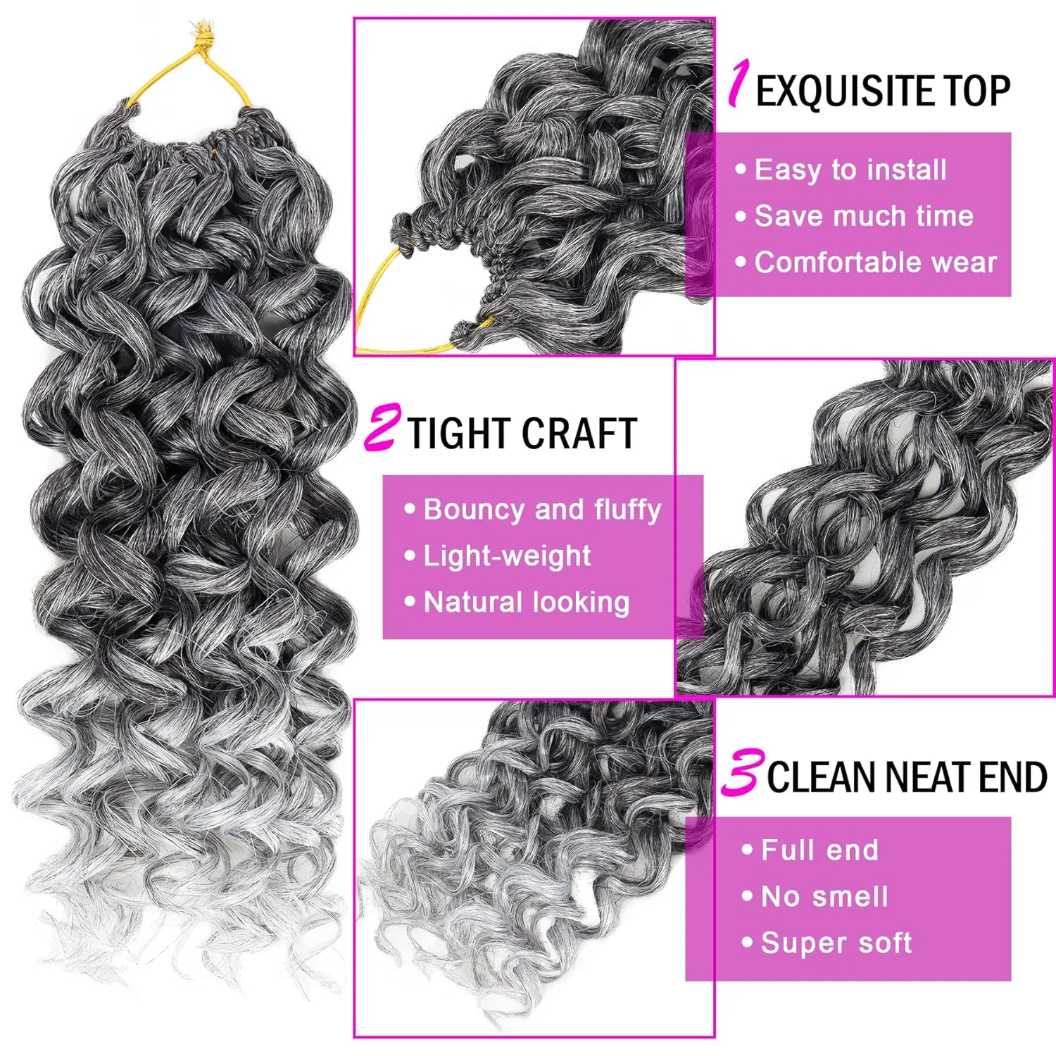 7 Packs GoGo Curl Crochet Hair 8 Inch Short Gray Curly Crochet Hair for Women Deep Wave Beach Curl Crochet Braids Synthetic Braiding Hair Extensions(8 Inch, Tgery)