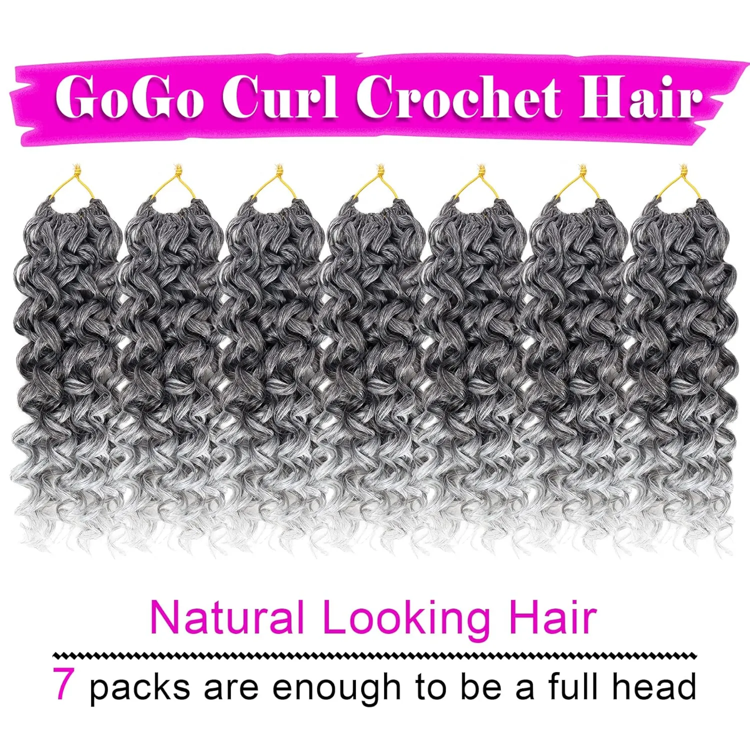 7 Packs GoGo Curl Crochet Hair 8 Inch Short Gray Curly Crochet Hair for Women Deep Wave Beach Curl Crochet Braids Synthetic Braiding Hair Extensions(8 Inch, Tgery)
