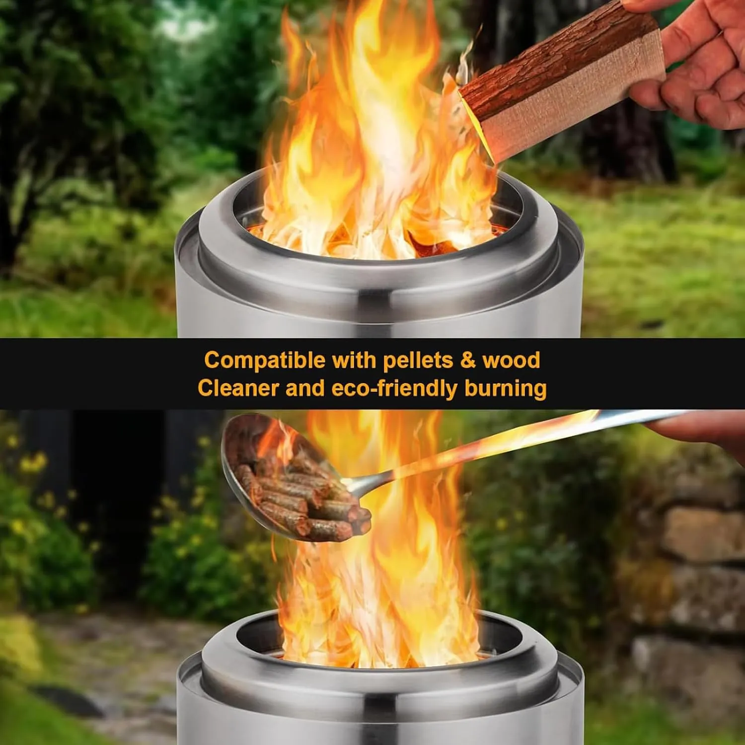 7 x 5.8 Inch Tabletop Fire Pit, Low Smoke Camping Stove for Outdoor Safe Burning Firepits, Fueled Pellets or Wood, Smokeless Firepit with Fireproof Mat, Travel Bag and Sticks, Silver