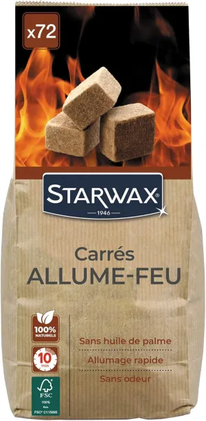 72 Square fire Starters for Barbecue, Stove and Fireplace - Palm Oil Free - 100% Natural Ingredients - FSC - Quick Ignition, odourless.