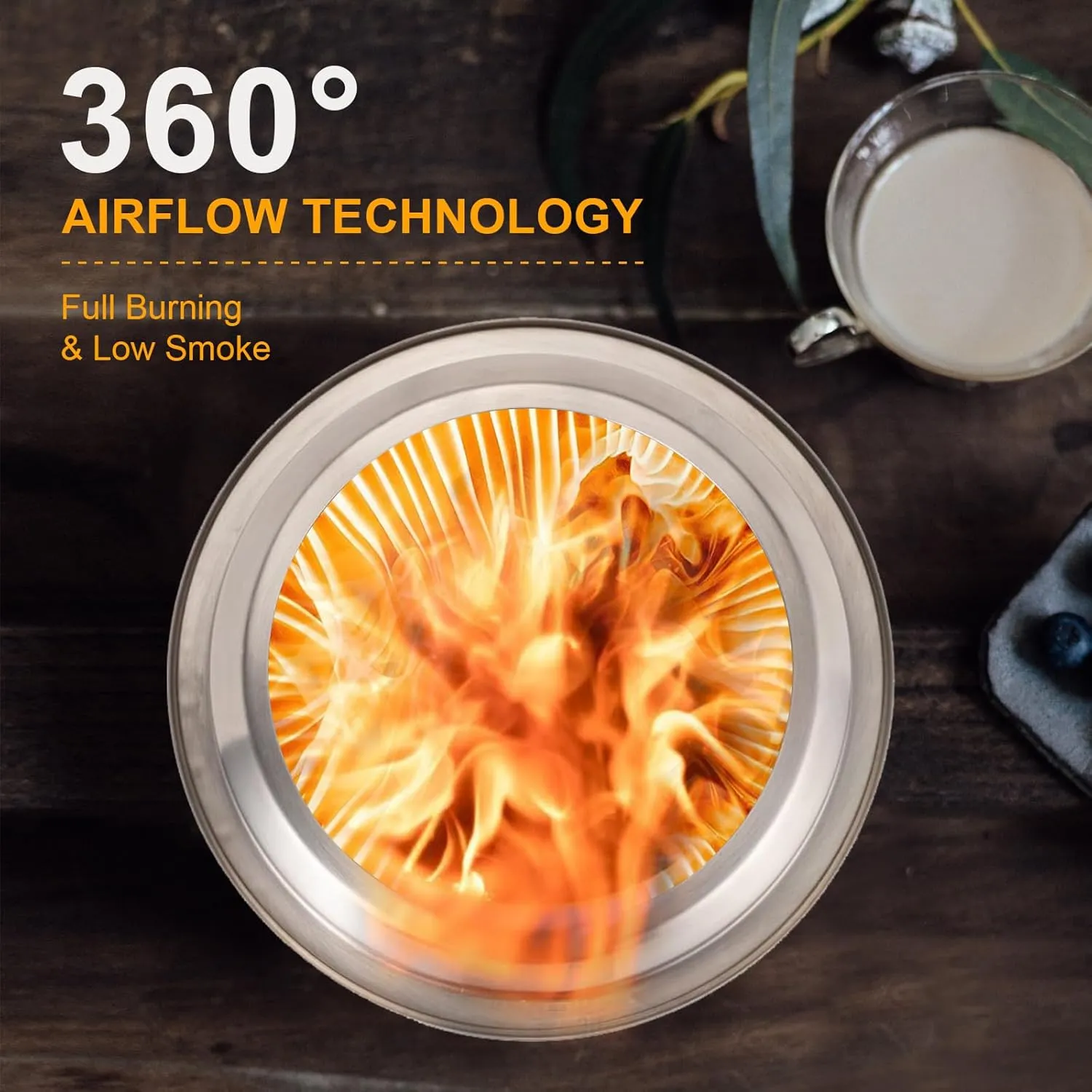 9 x 7 Inch Tabletop Fire Pit by AmazStove, Low Smoke Camping Stove for Outdoor Safe Burning Firepits, Fueled Pellets or Wood, Travel Bag Included, Silver