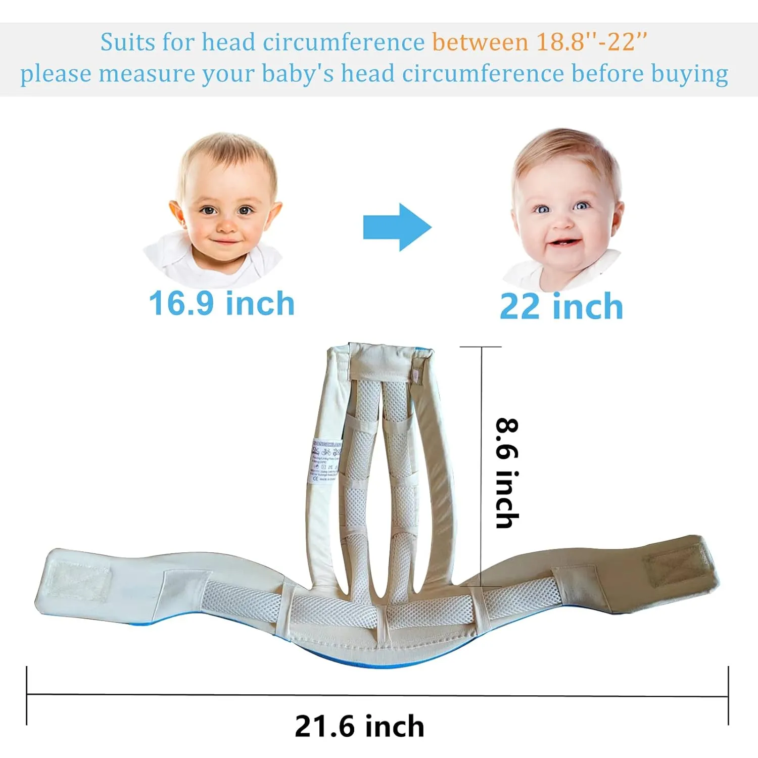 Adjustable Baby Head Protector, Baby Helmets for Crawling Walking Lightweight Safety Baby Helmet Jumping Running Breathable Hat Infant Essentials Toddler Helmets 6-24 Months (Gray)