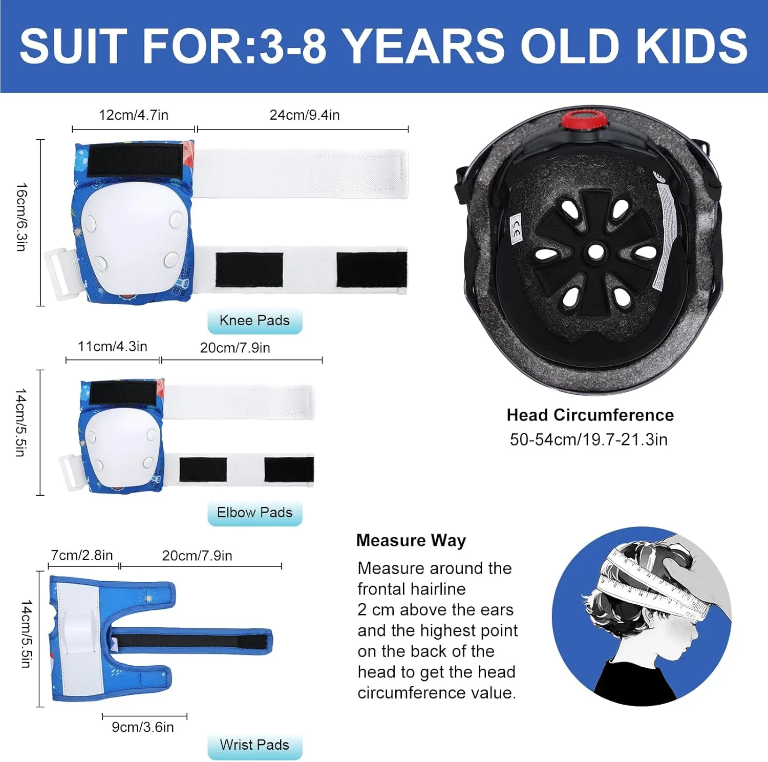 Adjustable Toddler Helmet, Kids Bike Helmets with Kid Knee Pads and Elbow Pads Set for Boys Girls 3-5/4-6/5-8 Years, Protective Gear Set for Bicycling/Skateboarding/Rollerblading/Scootering