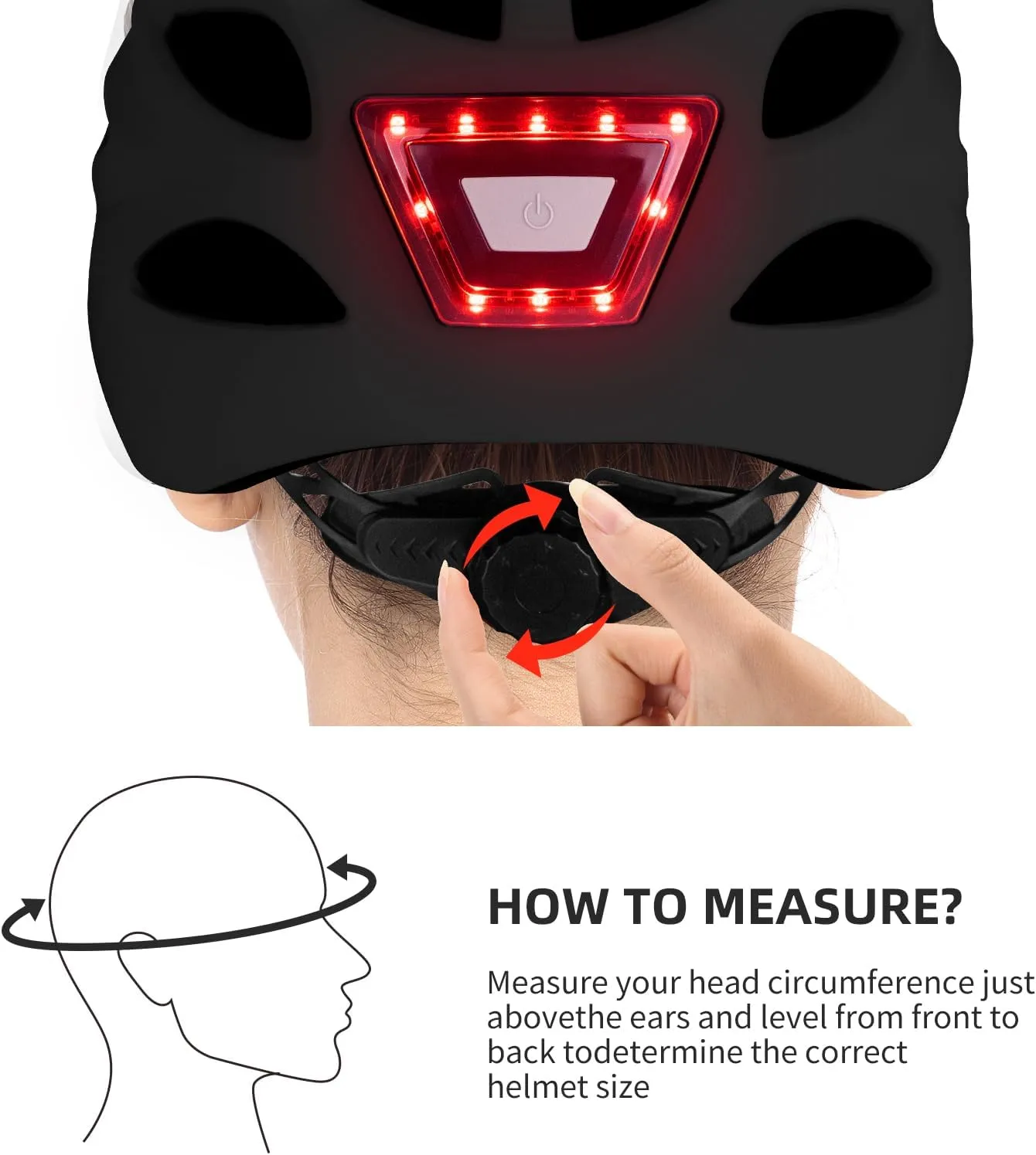 Adult Bicycle Helmet with Safety-Certified USB Port Featuring Adjustable Front and Rear LED Lights Suitable for MTB Road Bikes, Mountain Bikes, Electric Bikes, Scooters