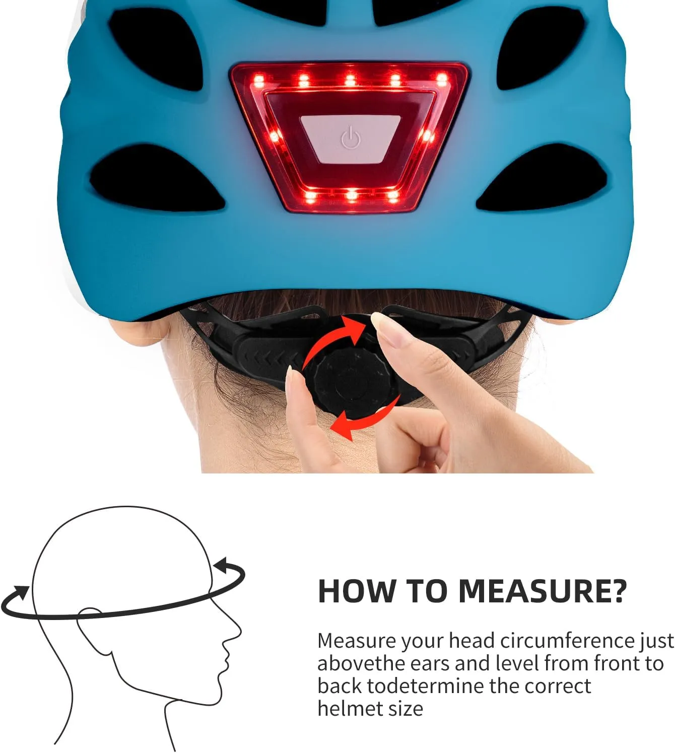 Adult Bicycle Helmet with Safety-Certified USB Port Featuring Adjustable Front and Rear LED Lights Suitable for MTB Road Bikes, Mountain Bikes, Electric Bikes, Scooters
