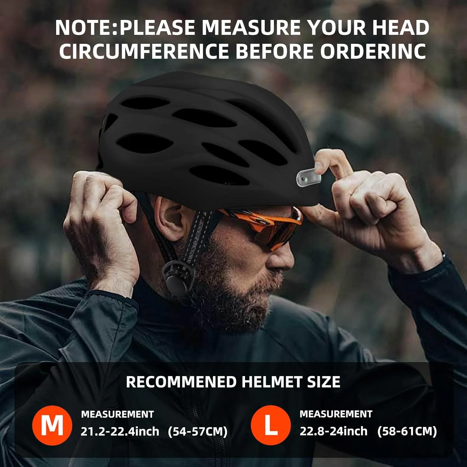 Adult Bicycle Helmet with Safety-Certified USB Port Featuring Adjustable Front and Rear LED Lights Suitable for MTB Road Bikes, Mountain Bikes, Electric Bikes, Scooters