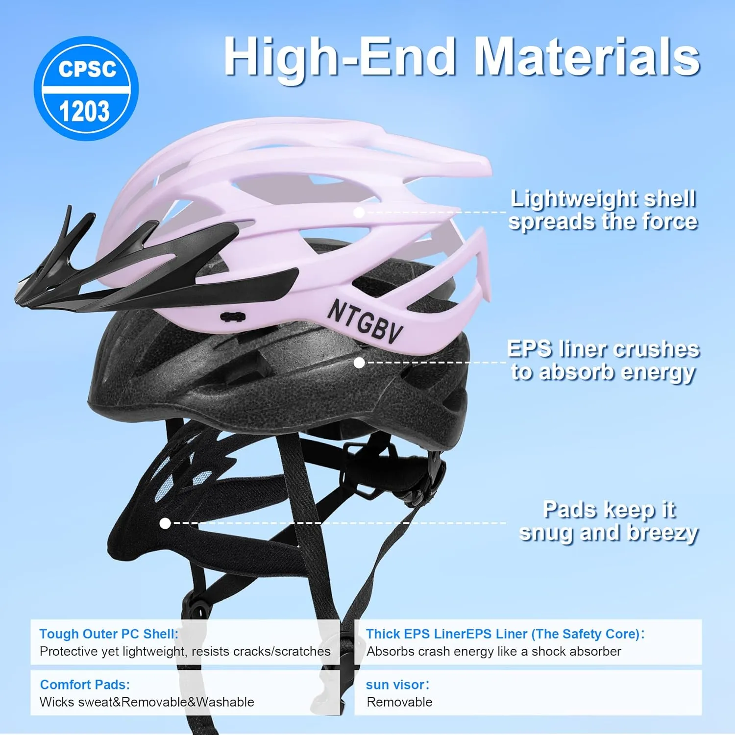 Adult Bike Helmet for Men/Women with Helmet Bag 2 Removable Moisture-Wicking Liners & Visors Lightweight Shockproof Adjustable Design CPSC 1203 & EN 1078 Safety Certified for Road/Commute/MTB