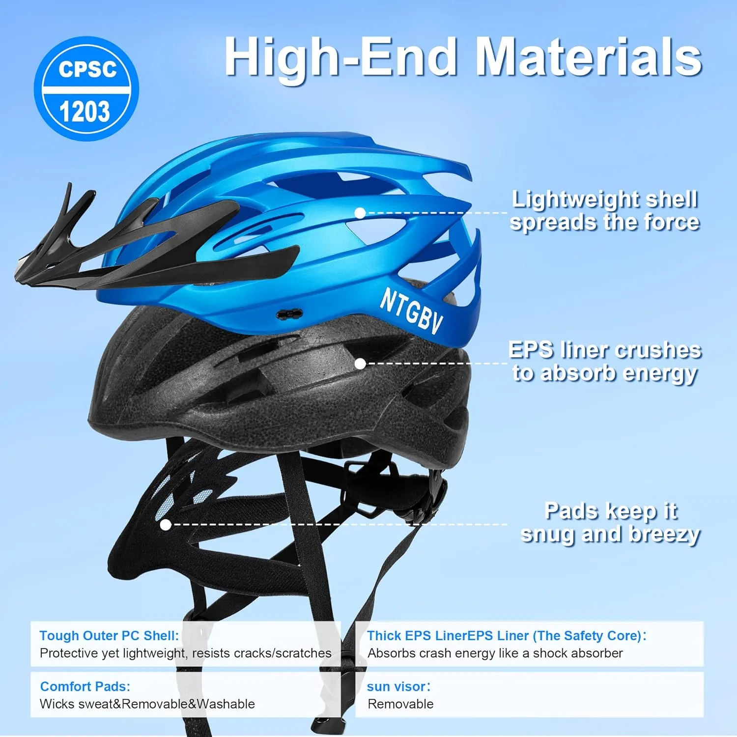 Adult Bike Helmet for Men/Women with Helmet Bag 2 Removable Moisture-Wicking Liners & Visors Lightweight Shockproof Adjustable Design CPSC 1203 & EN 1078 Safety Certified for Road/Commute/MTB