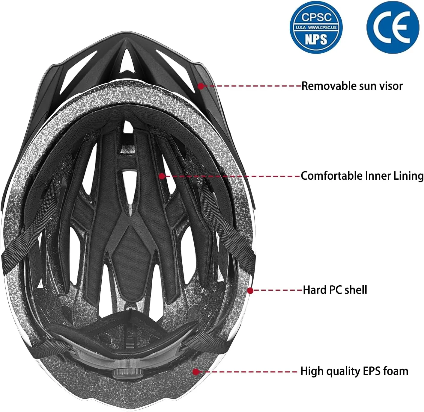 Adult Bike Helmet Men and Women Bicycle Helmet Removable Visor Adjustable Cycling Helmet Suggested Fit 56 to 62cm for Mountain & Road with CPSC Safety-Certified
