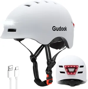 Adult Bike Helmet with Light - Bicycle Helmets Men - Women - Front and Back LED Lights Adjustable Cycling Helmet for Urban Commuter Biking Scooter