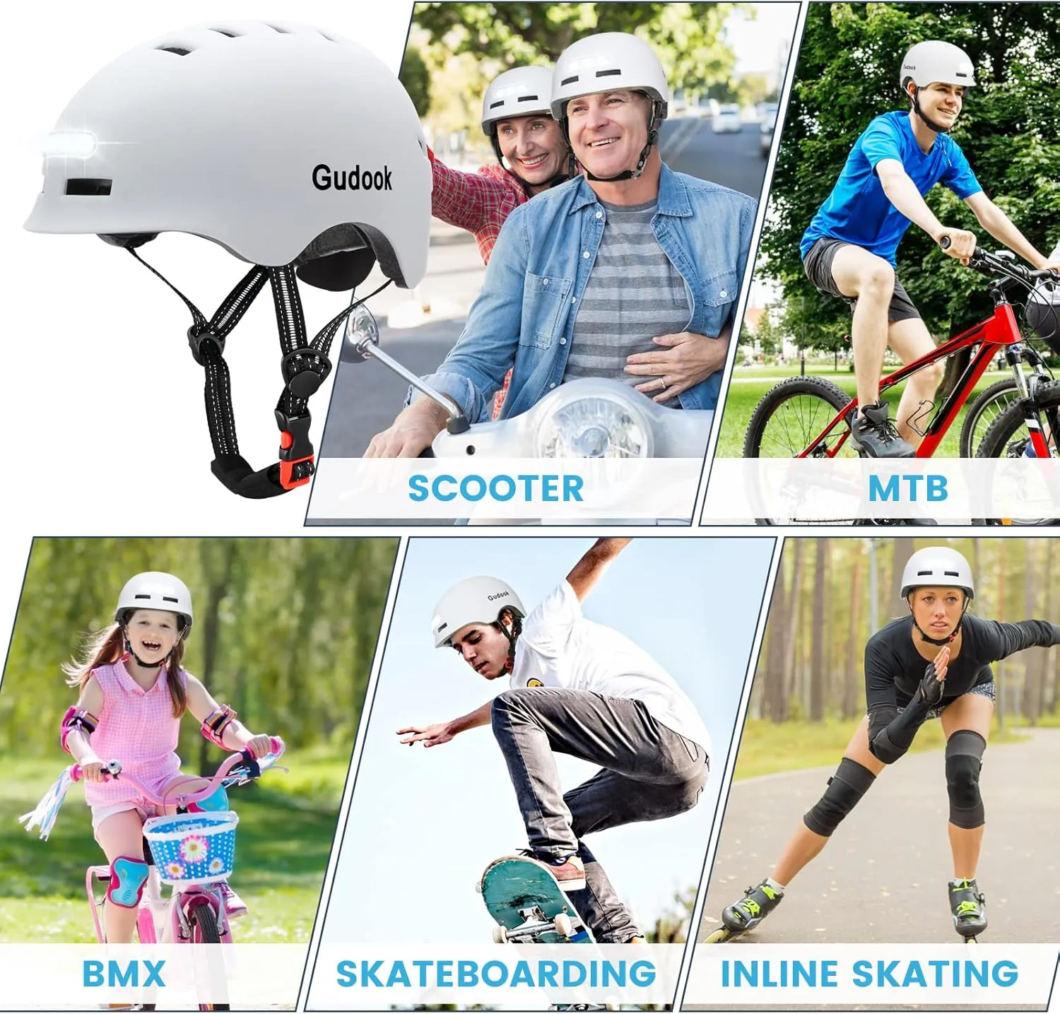 Adult Bike Helmet with Light - Bicycle Helmets Men - Women - Front and Back LED Lights Adjustable Cycling Helmet for Urban Commuter Biking Scooter