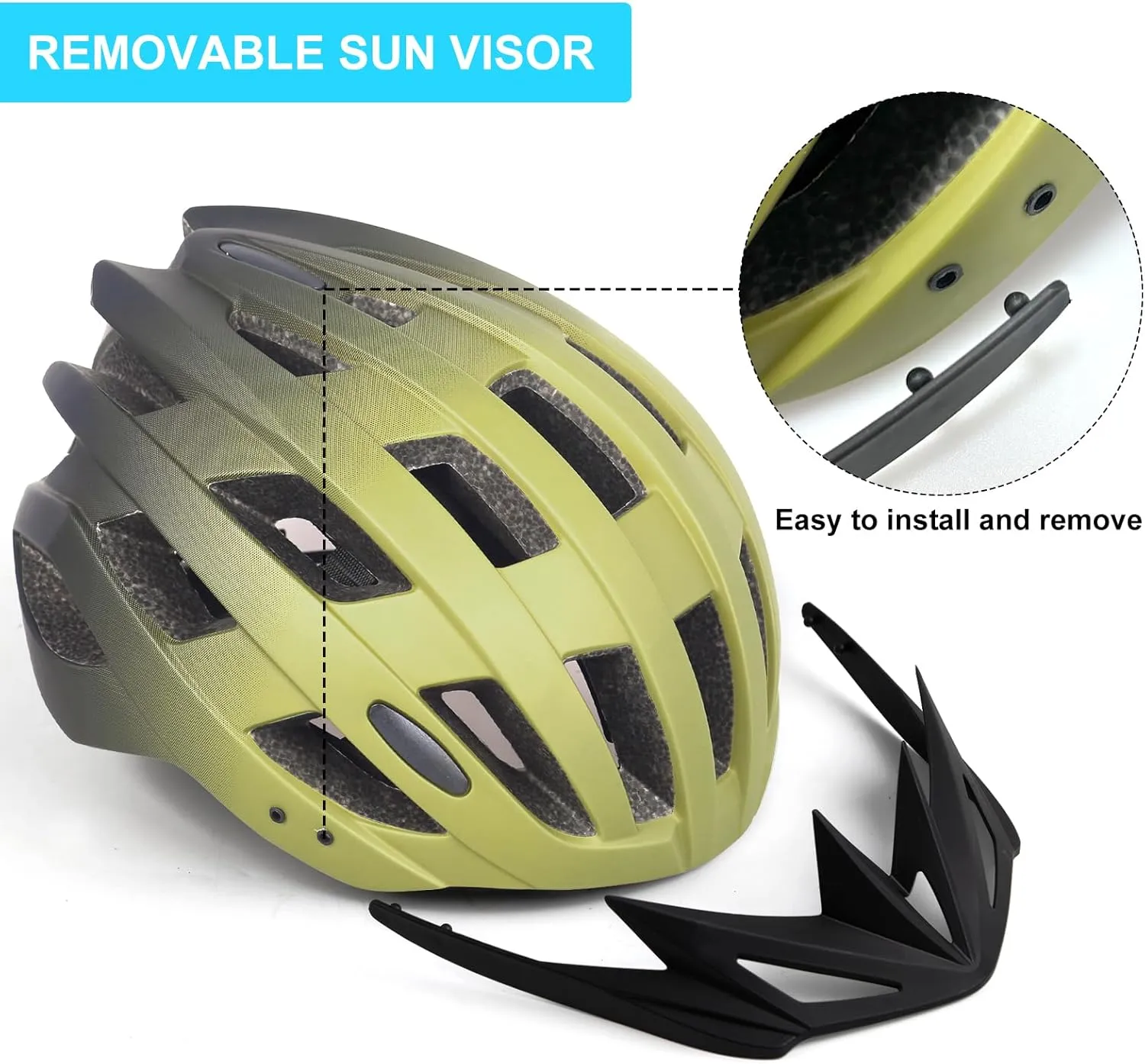 Adult Bike Helmets, Adjustable Mens Womens Bicycle Helmet, Lightweight Road Mountain Cycling Safety Sports Helmets with Detachable Visor