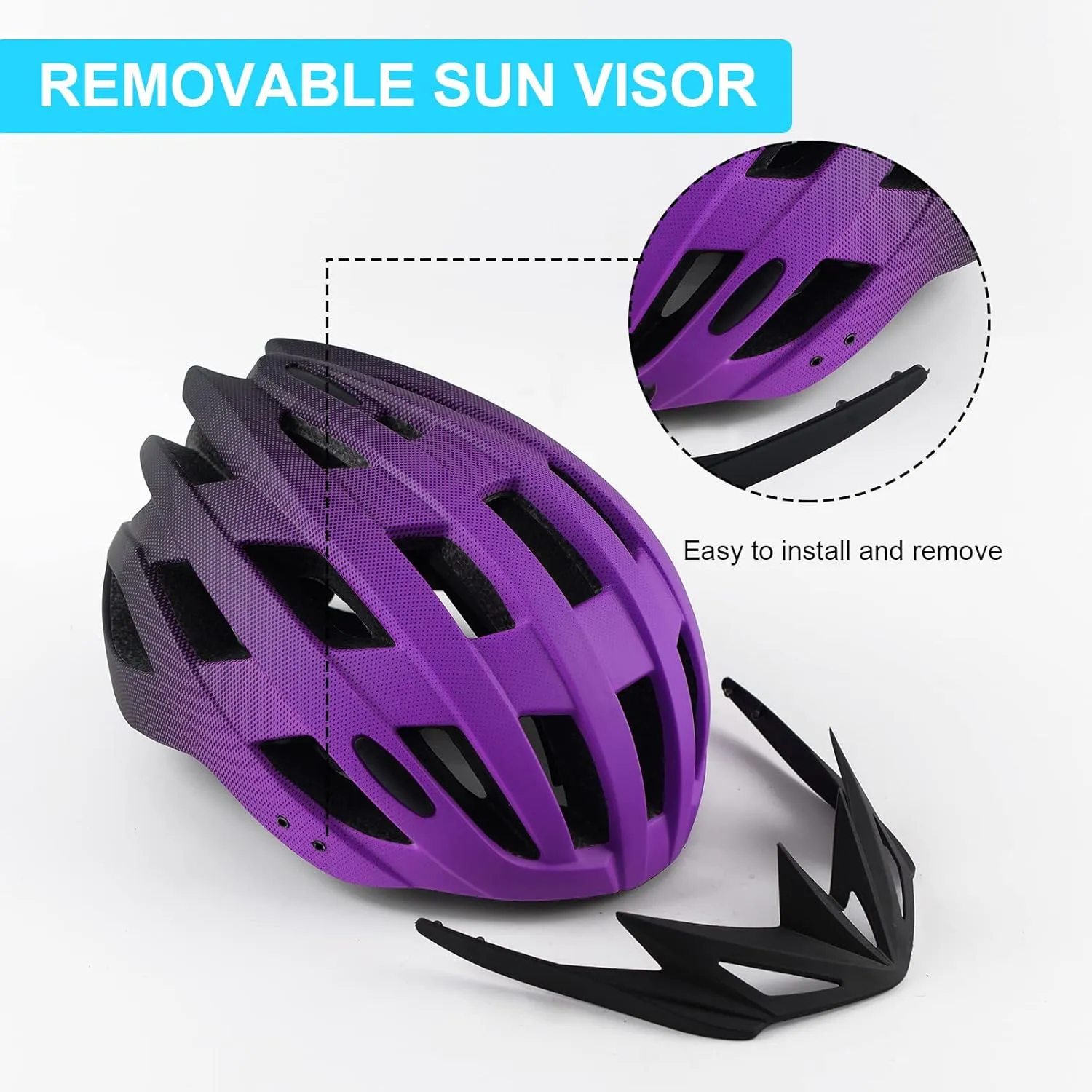 Adult Bike Helmets, Adjustable Mens Womens Bicycle Helmet, Lightweight Road Mountain Cycling Safety Sports Helmets with Detachable Visor
