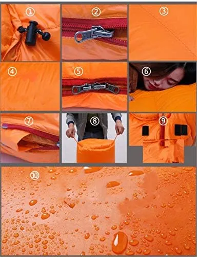 Adult Mummy Style Sleeping Bag Filled with White Goose Down Very Warm Suitable for Winter Thermal Thickness Camping Travel