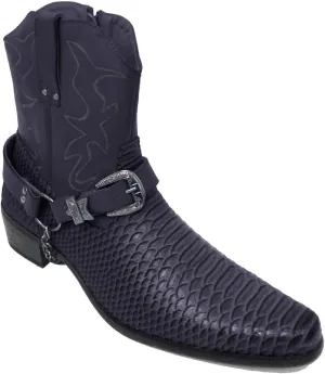 AF J-jap Men’s Cowboy Boots Western Alligator Snake Skin Print Crocodile Zippper Buckle Harness Chain Ankle Shoes, Black, Brown (10 D(M) US, Black)
