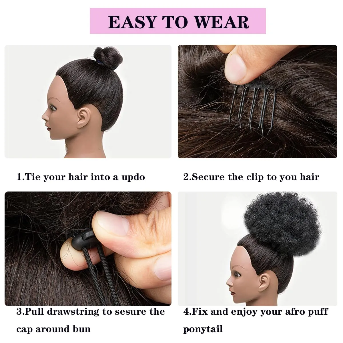 Afro Puff Drawstring Ponytail Extension for Black Women 2Pcs Premium Purple Short Synthetic Kinky Curly Bun Hair Extensions, Updo Hairpieces for Black Women Girls