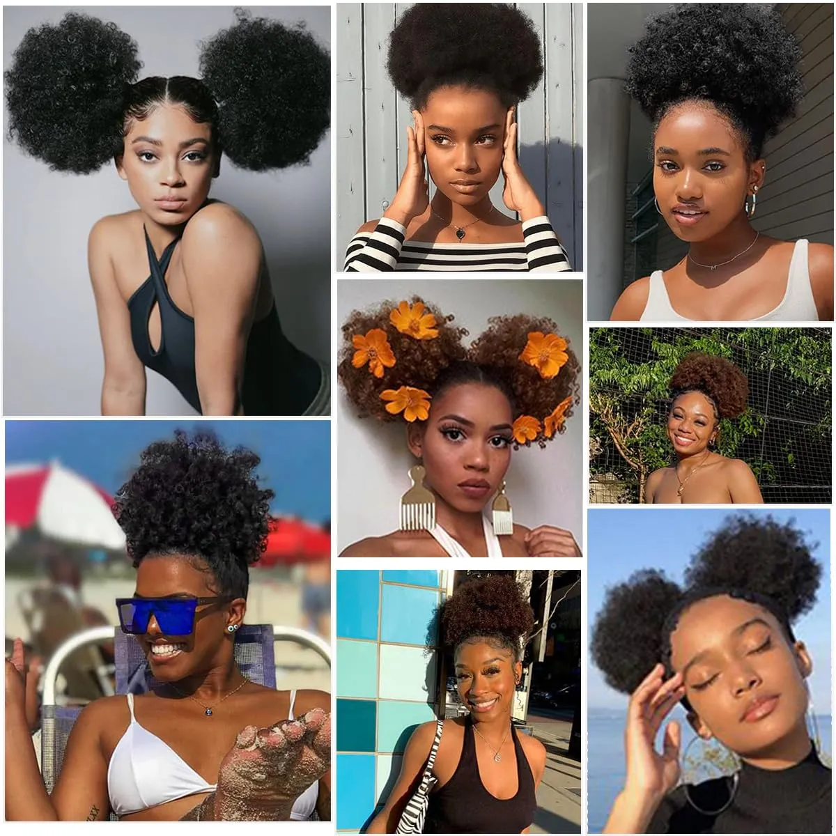 Afro Puff Drawstring Ponytail Extension for Black Women 2Pcs Premium Purple Short Synthetic Kinky Curly Bun Hair Extensions, Updo Hairpieces for Black Women Girls