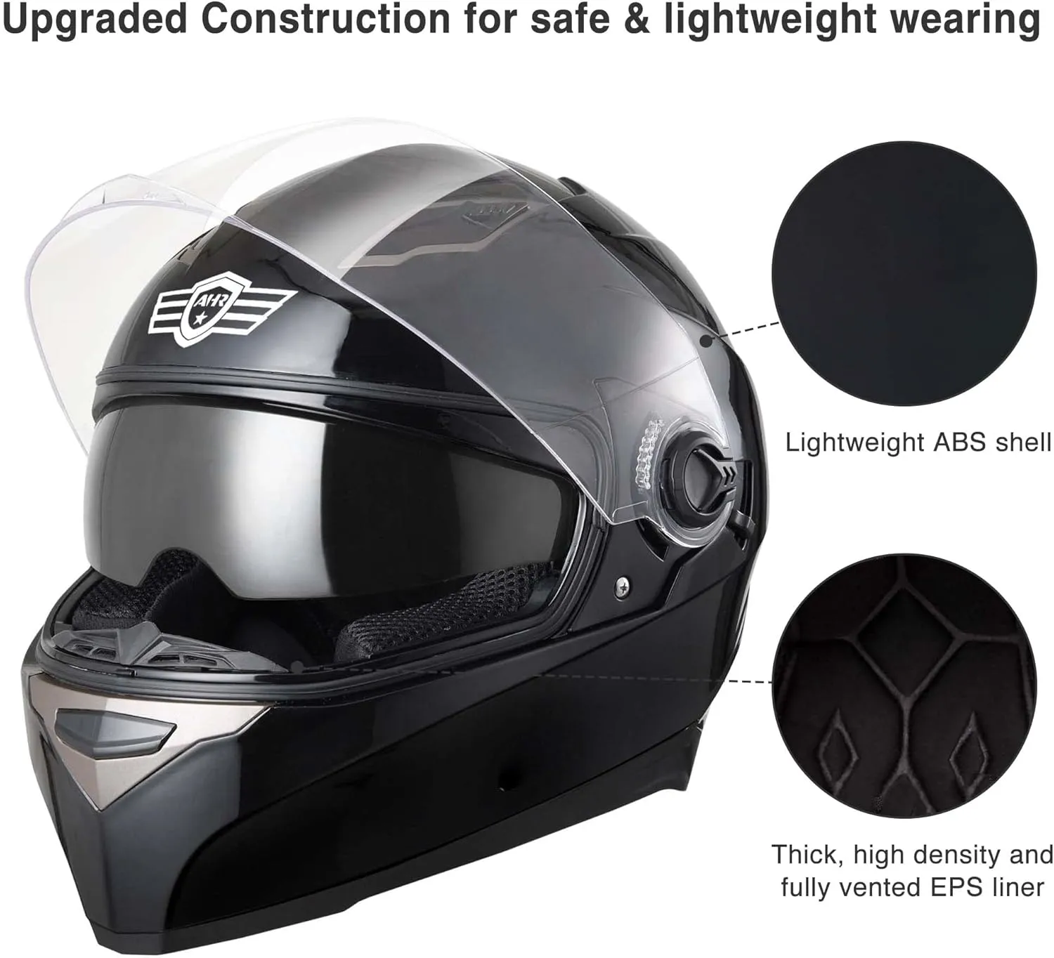 AHR Motorcycle Full Face Helmet Dual Visor Street Bike Lightweight DOT Approved Helmet Snowmobile Touring Sports for Adult Run-F