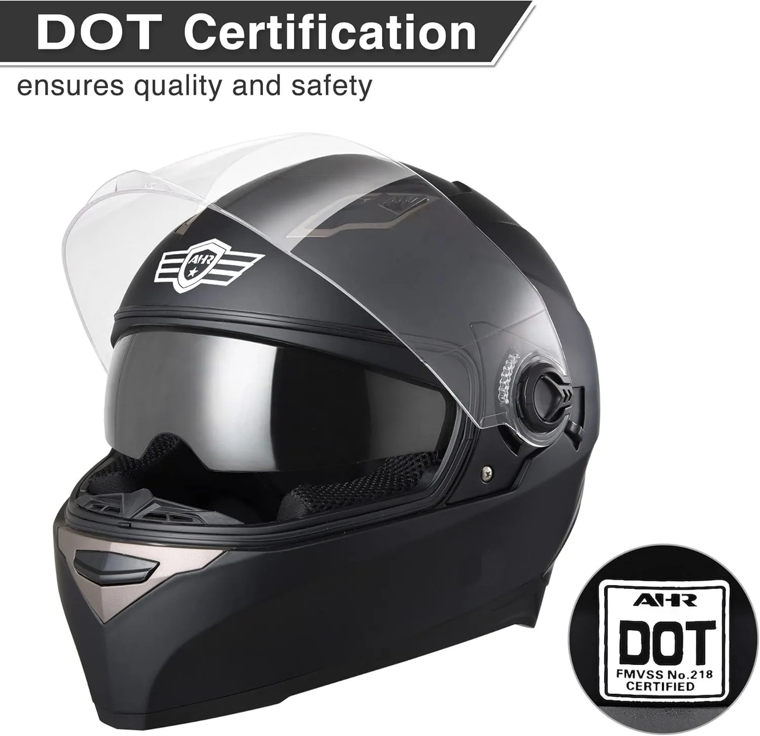 AHR Motorcycle Full Face Helmet Dual Visor Street Bike Lightweight DOT Approved Helmet Snowmobile Touring Sports for Adult Run-F