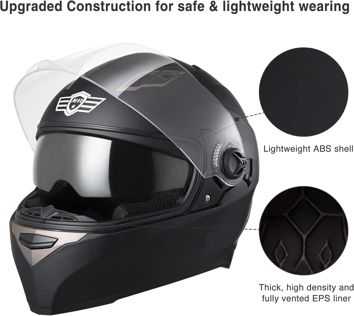 AHR Motorcycle Full Face Helmet Dual Visor Street Bike Lightweight DOT Approved Helmet Snowmobile Touring Sports for Adult Run-F