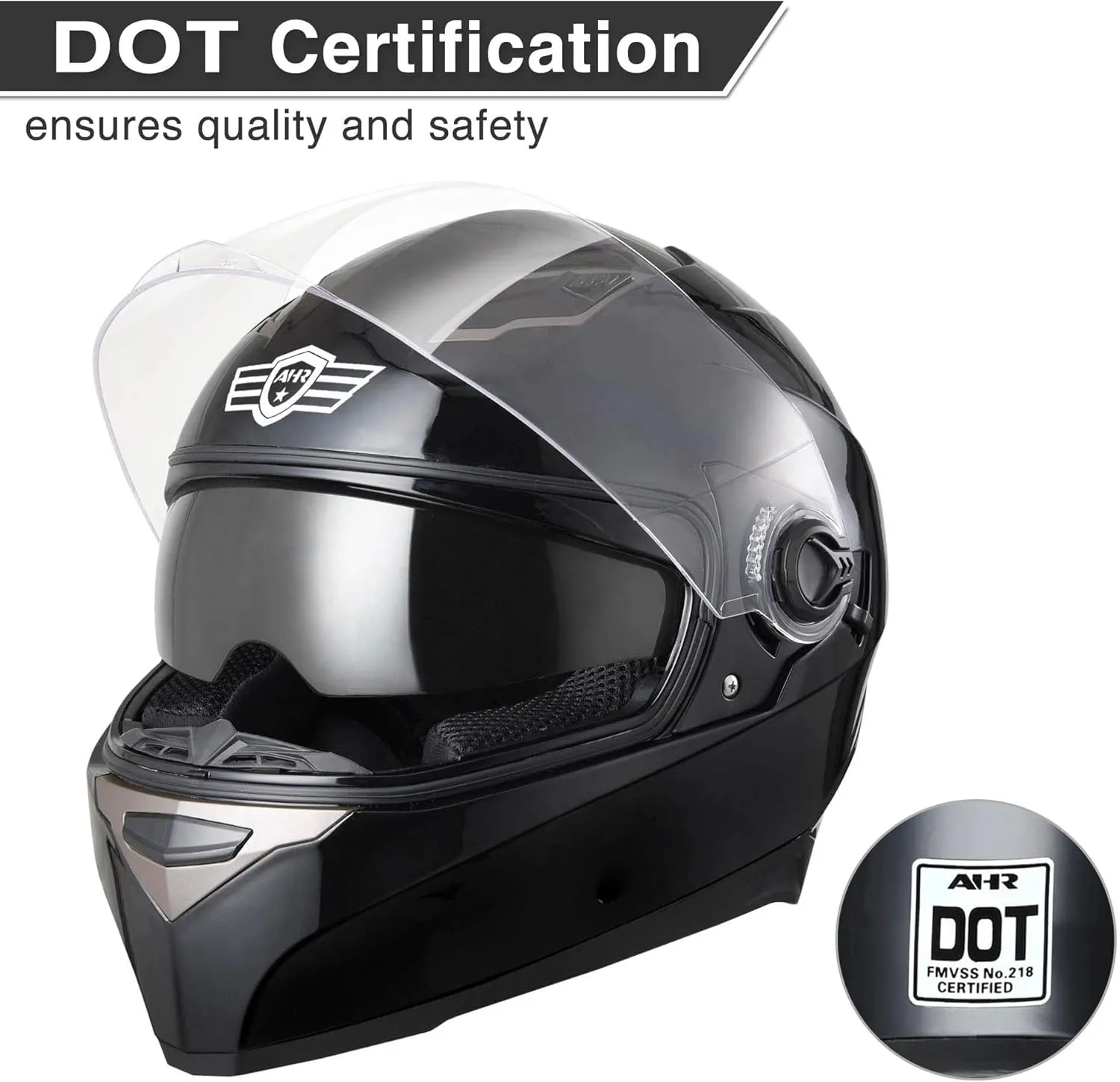 AHR Motorcycle Full Face Helmet Dual Visor Street Bike Lightweight DOT Approved Helmet Snowmobile Touring Sports for Adult Run-F