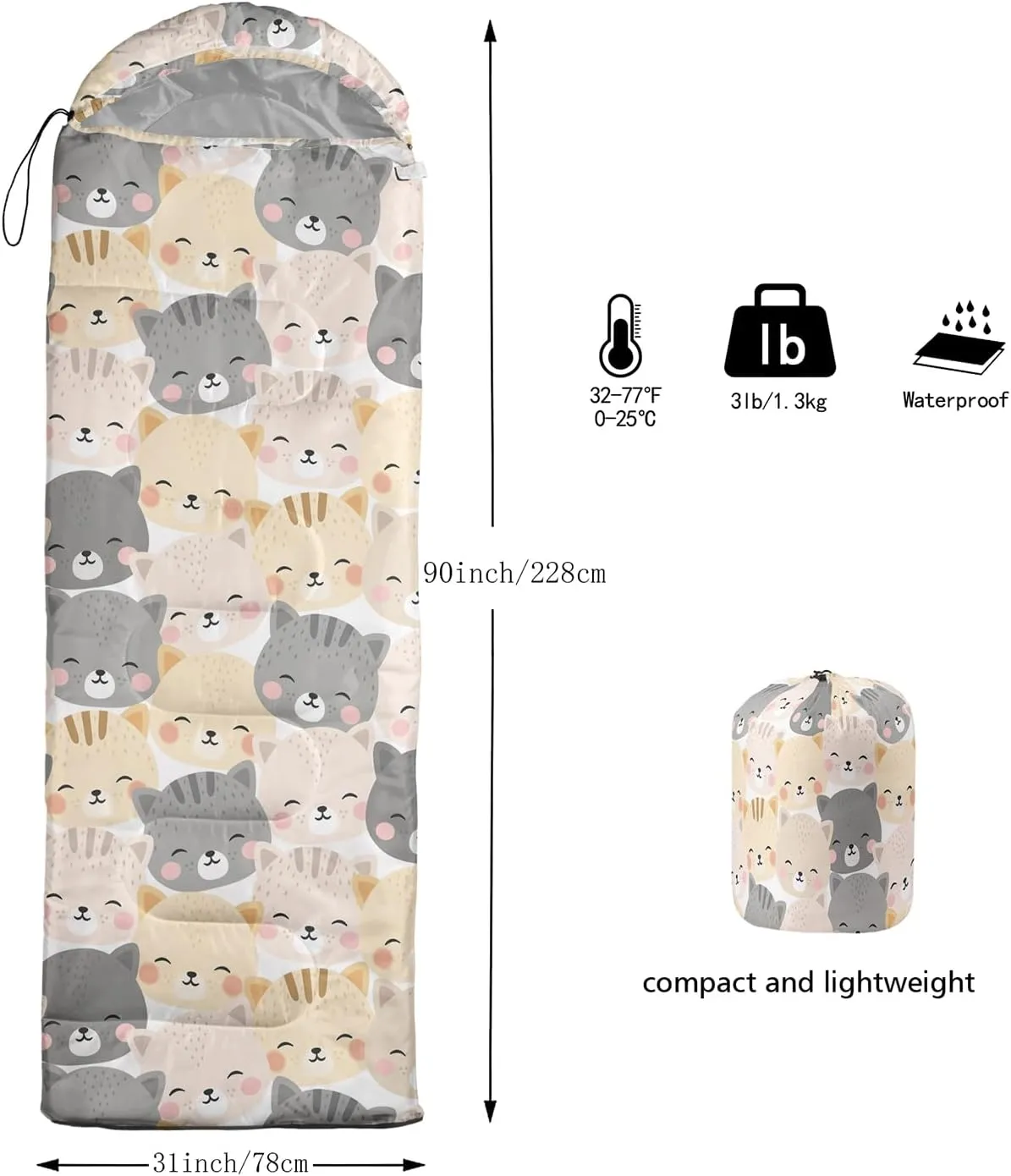AILONEN Cartoon Camping Sleeping Bag for Boys Girls Adults,Lightweight & Waterproof,3 Season Warm & Cold Weather,Portable,Printed Sleeping Bag,Traveling,Camping,Hiking