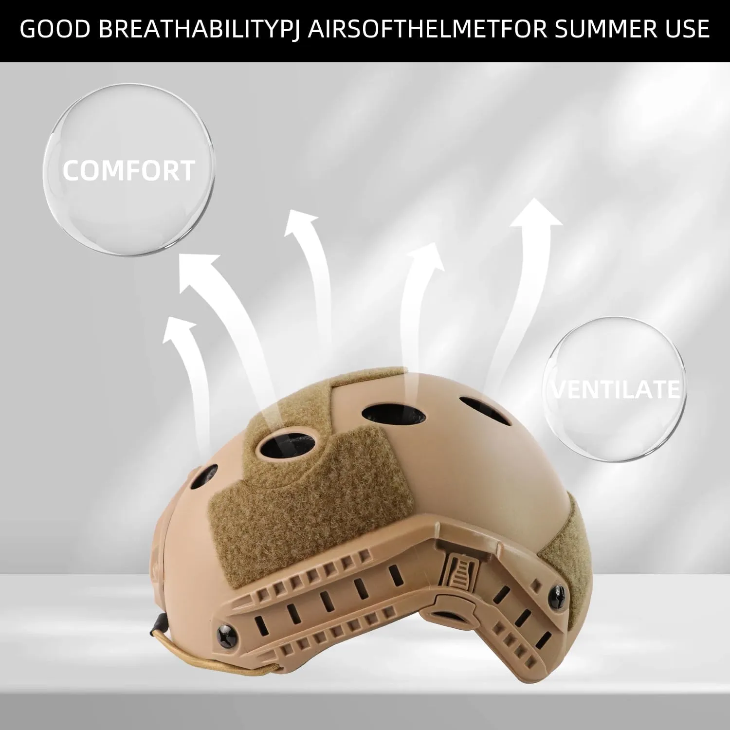 Airsoft Helmet, PJ Type Tactical Fast Helmet with Front NVG Mount and Side Rail, Paintball Military Tactical Gear with Vent Holes for Cosplay Outdoor Activities