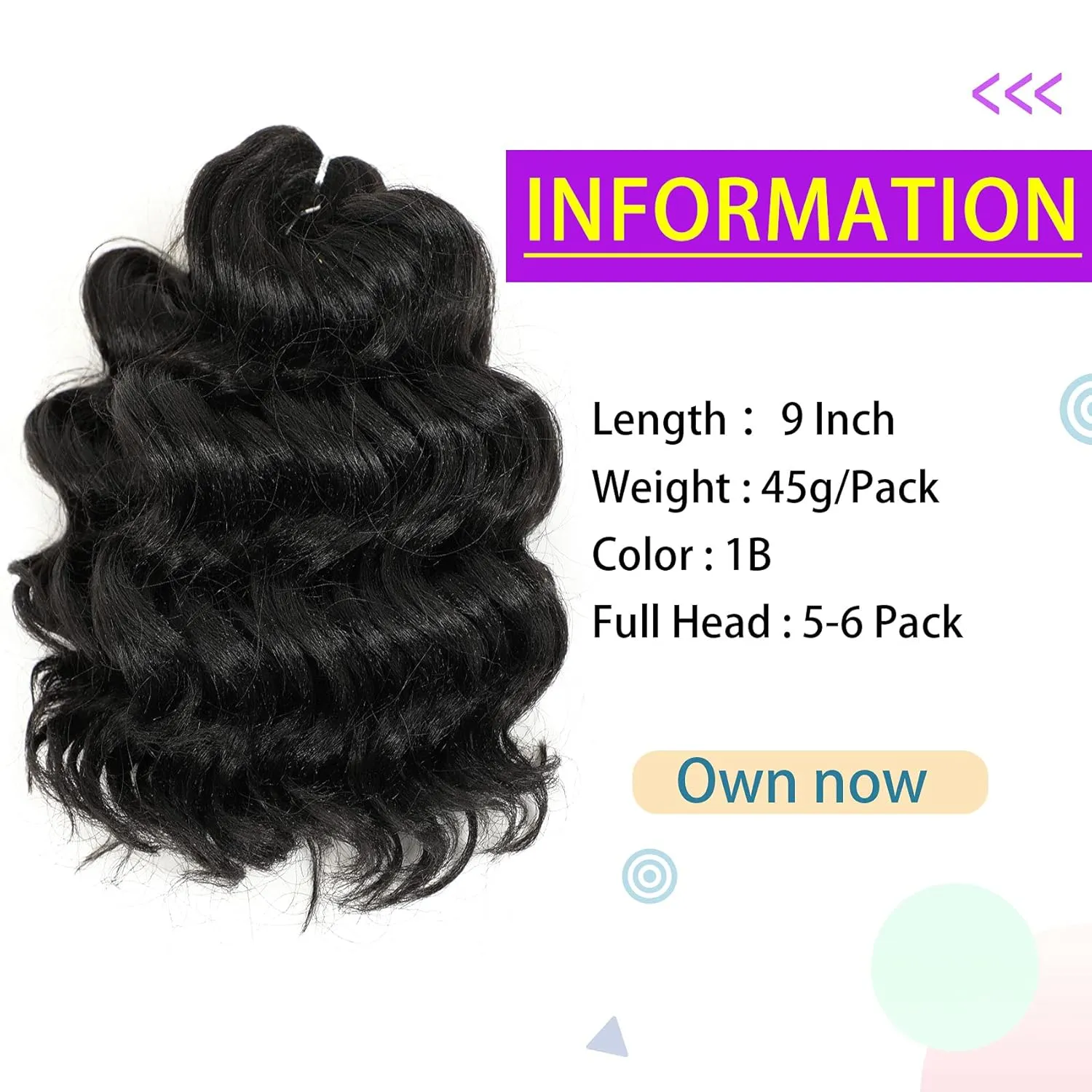 AMELI Ocean Wave Crochet Hair 9In 8packs Deep Wave Crochet Hair Natural Black Synthetic Wavy Curly Braiding For Black Women Hair Extensions 1B