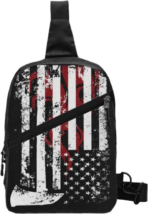 American Flame Axe Firefighter Flag Portable Sling Bags Packable Crossbody Bag Foldable Sport Daypack Reusable Shoulder Backpack Diagonally Chest Bag for Workout Travel