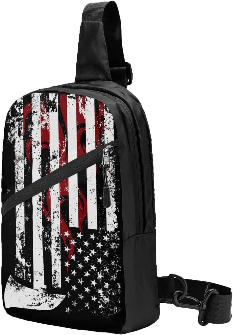 American Flame Axe Firefighter Flag Portable Sling Bags Packable Crossbody Bag Foldable Sport Daypack Reusable Shoulder Backpack Diagonally Chest Bag for Workout Travel