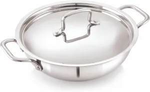 AMERICANSTANDARD Premium Triply Stainless Steel Extra Deep Wok Kadai with Stainless Steel Lid Available in Sizes from 18CM to 28CM, Silver (Induction and All Gas Stove Friendly) (8 IN)