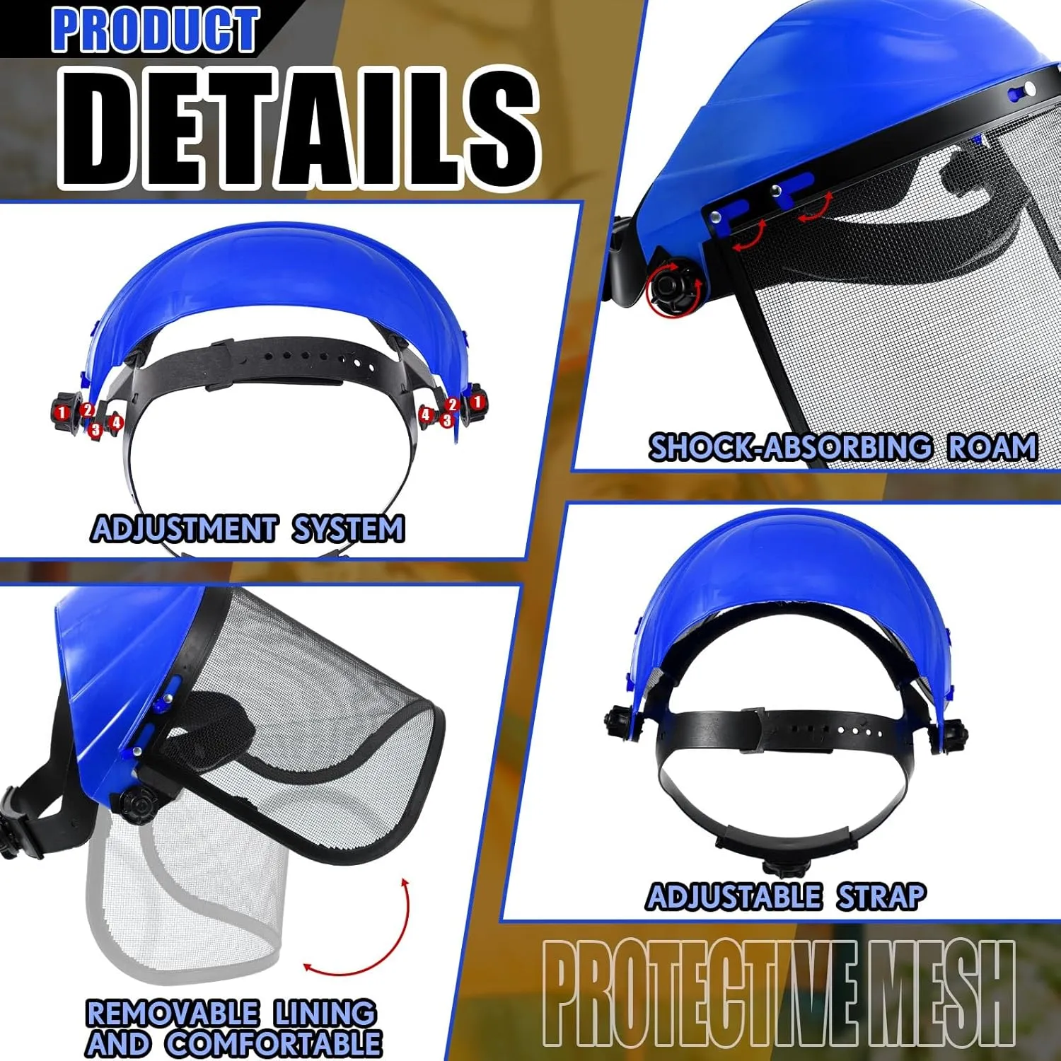 Amylove 2 Pcs Safety Face Shield with Mesh Weed Whacking Face Shield Masks Chainsaw Gardening Weed Mover Protection (Blue)